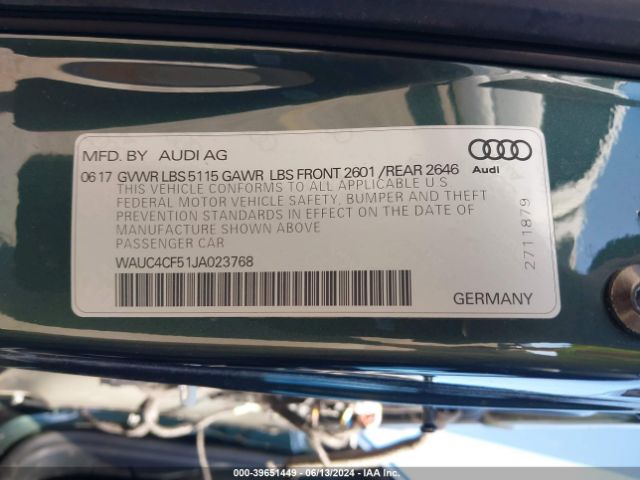 Photo 8 VIN: WAUC4CF51JA023768 - AUDI S5 