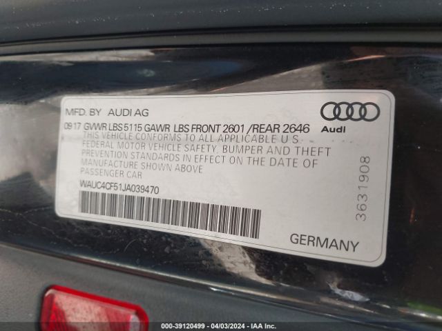 Photo 8 VIN: WAUC4CF51JA039470 - AUDI S5 