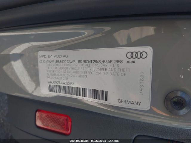 Photo 8 VIN: WAUC4CF51LA022087 - AUDI S5 