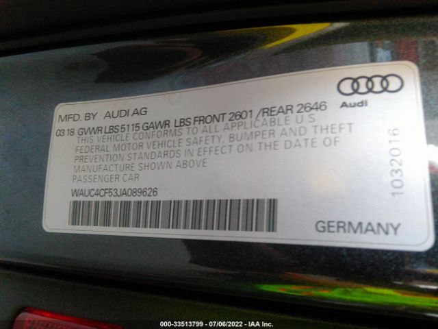 Photo 8 VIN: WAUC4CF53JA089626 - AUDI S5 SPORTBACK 