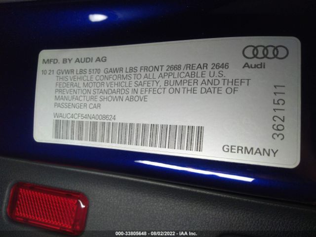 Photo 8 VIN: WAUC4CF54NA008624 - AUDI S5 SPORTBACK 