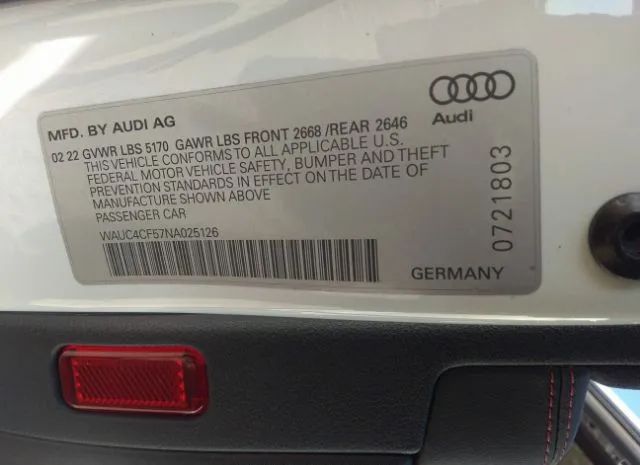 Photo 8 VIN: WAUC4CF57NA025126 - AUDI S5 SPORTBACK 