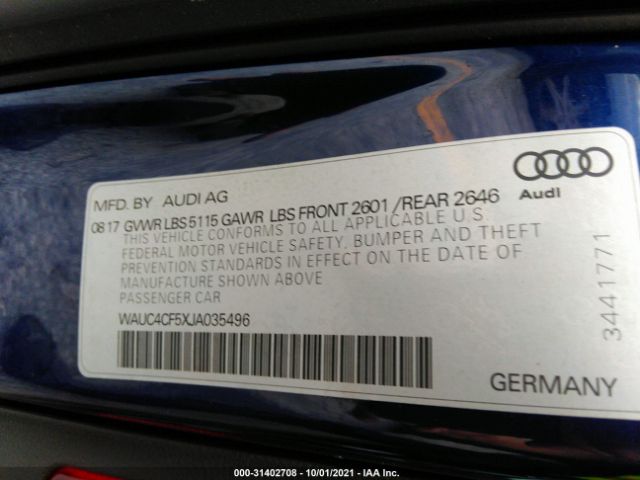 Photo 8 VIN: WAUC4CF5XJA035496 - AUDI S5 SPORTBACK 