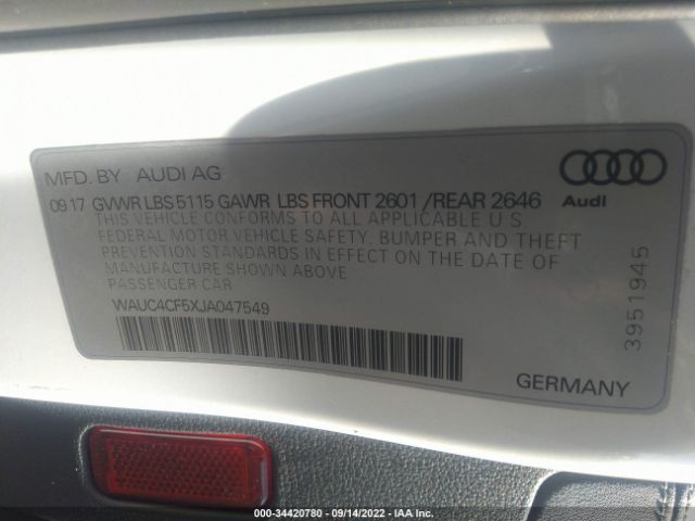 Photo 8 VIN: WAUC4CF5XJA047549 - AUDI S5 SPORTBACK 