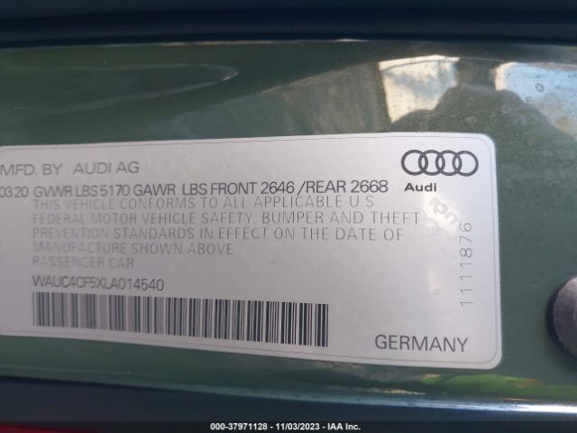 Photo 8 VIN: WAUC4CF5XLA014540 - AUDI S5 SPORTBACK 