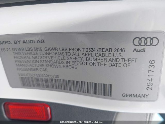 Photo 8 VIN: WAUCBCF52NA005730 - AUDI A5 SPORTBACK 