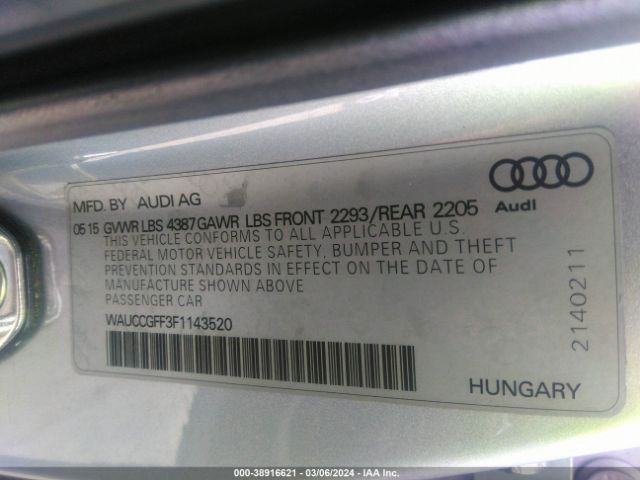 Photo 8 VIN: WAUCCGFF3F1143520 - AUDI A3 