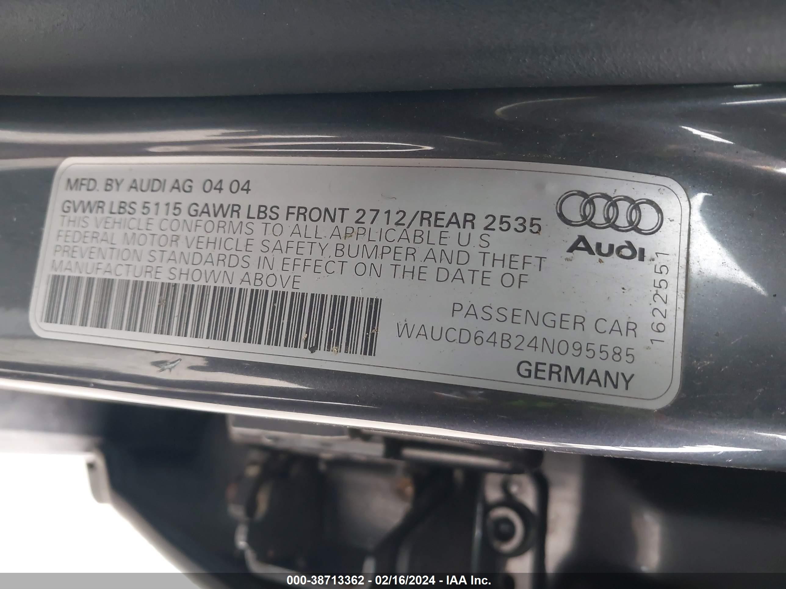 Photo 8 VIN: WAUCD64B24N095585 - AUDI A6 