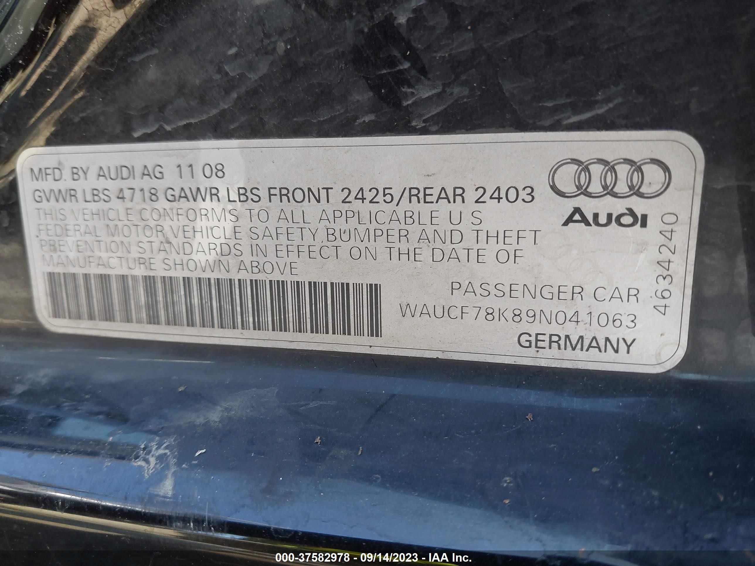 Photo 8 VIN: WAUCF78K89N041063 - AUDI A4 