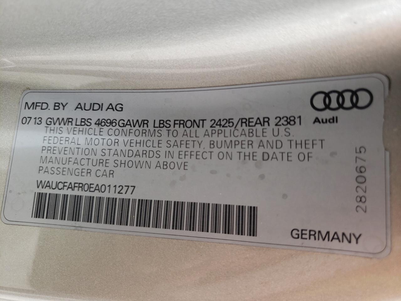 Photo 11 VIN: WAUCFAFR0EA011277 - AUDI A5 