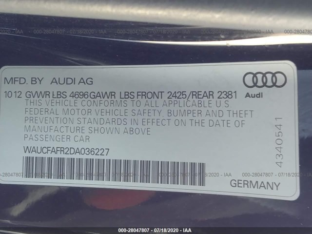 Photo 8 VIN: WAUCFAFR2DA036227 - AUDI A5 