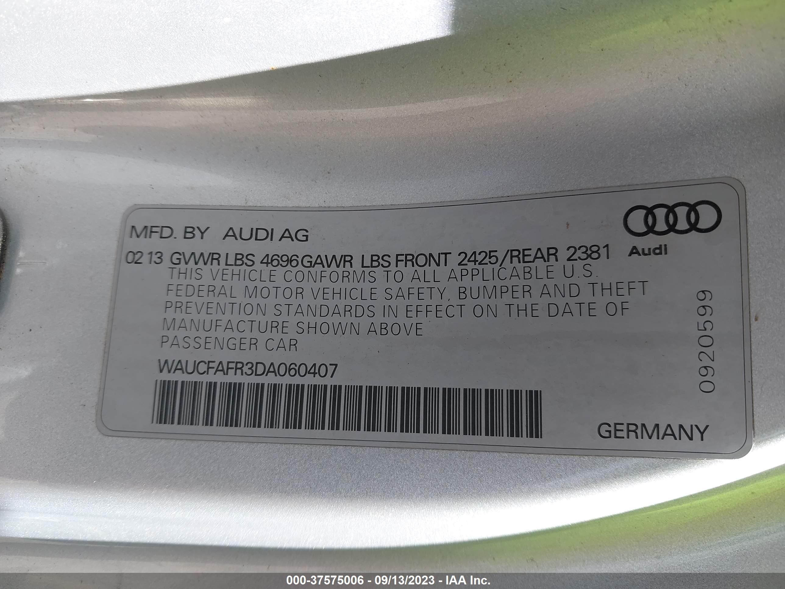 Photo 8 VIN: WAUCFAFR3DA060407 - AUDI A5 