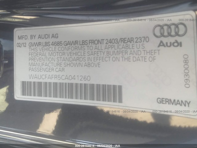 Photo 8 VIN: WAUCFAFR5CA041260 - AUDI A5 