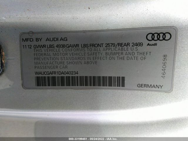 Photo 8 VIN: WAUCGAFR1DA040234 - AUDI S5 