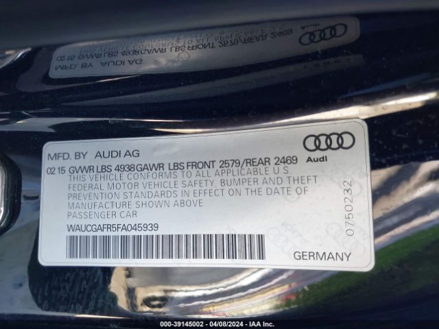 Photo 8 VIN: WAUCGAFR5FA045939 - AUDI S5 