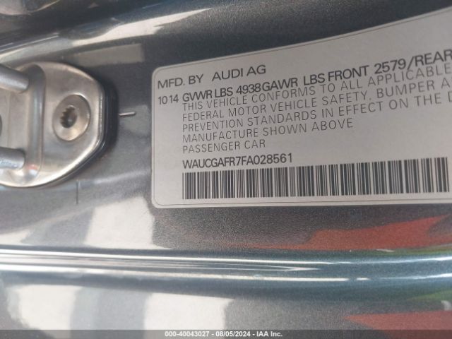 Photo 8 VIN: WAUCGAFR7FA028561 - AUDI S5 PREMIUM 