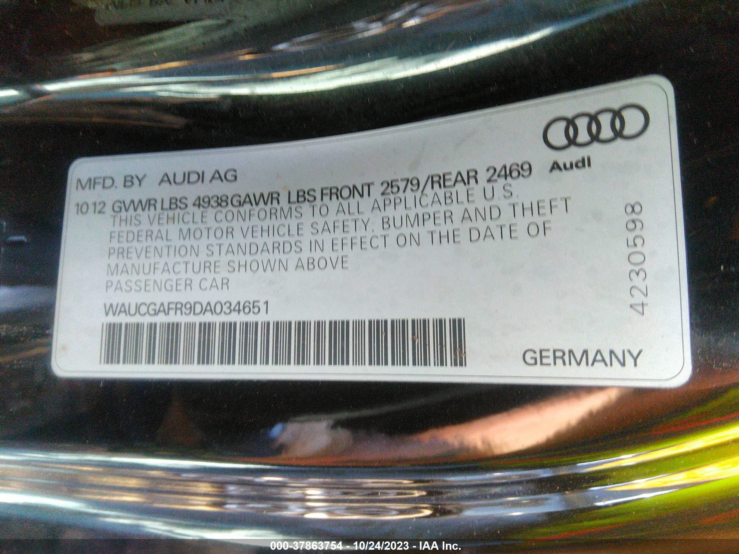 Photo 8 VIN: WAUCGAFR9DA034651 - AUDI S5 