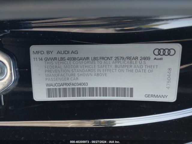 Photo 8 VIN: WAUCGAFRXFA034063 - AUDI S5 