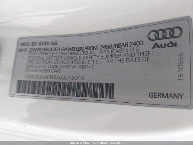 Photo 8 VIN: WAUCKAFR3AA073018 - AUDI A5 