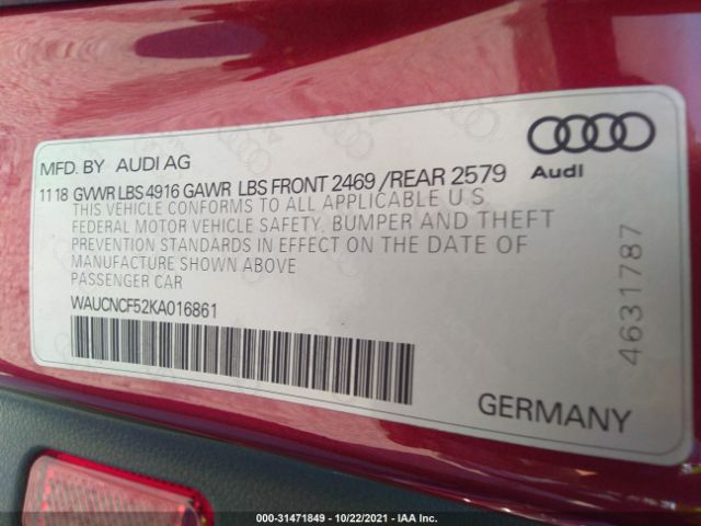 Photo 8 VIN: WAUCNCF52KA016861 - AUDI A5 SPORTBACK 