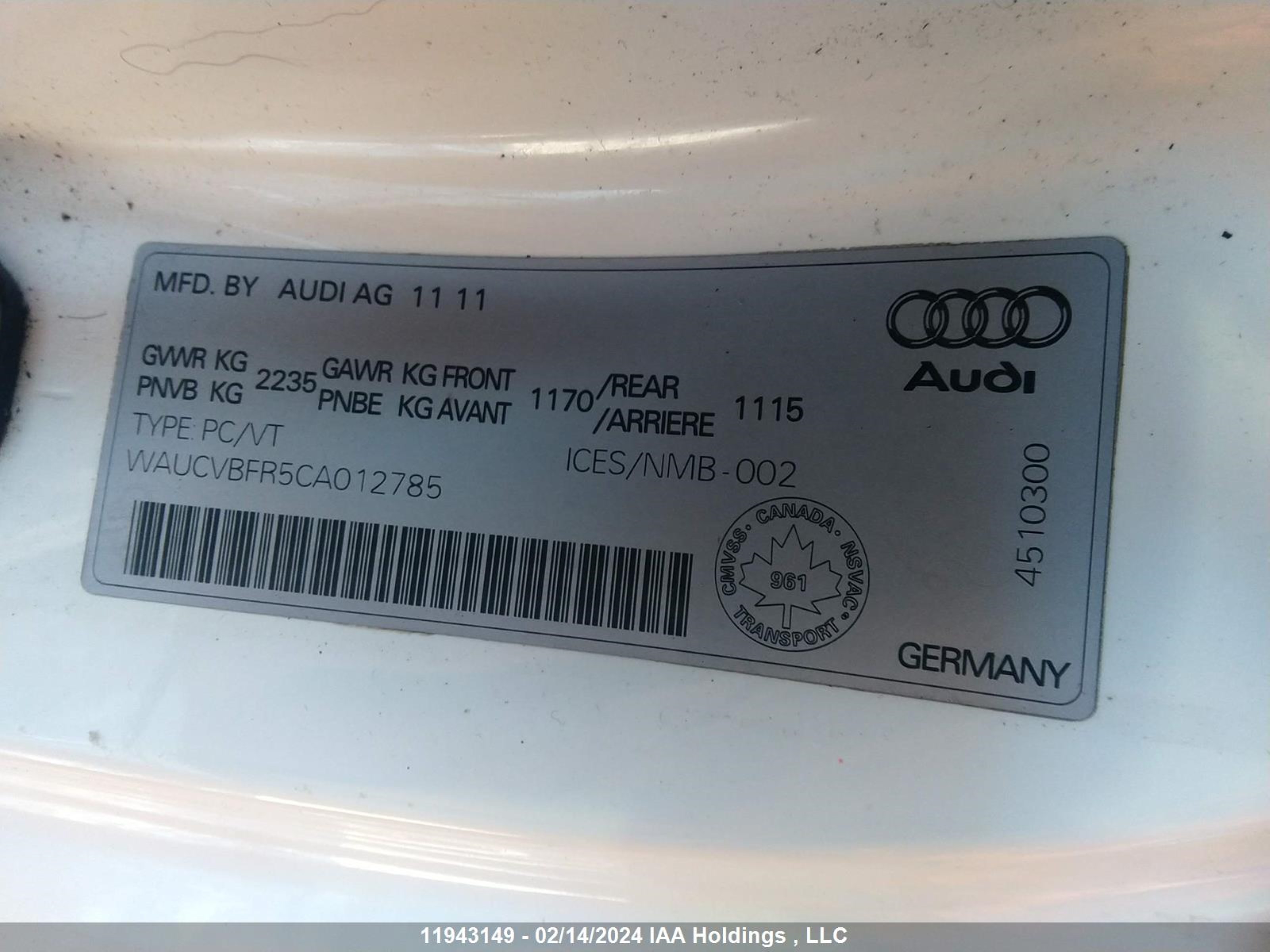 Photo 8 VIN: WAUCVBFR5CA012785 - AUDI S5 