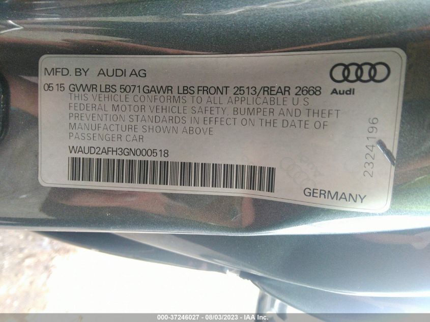 Photo 8 VIN: WAUD2AFH3GN000518 - AUDI A5 