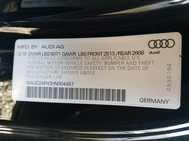 Photo 9 VIN: WAUD2AFH3HN004487 - AUDI A5 SPORT 