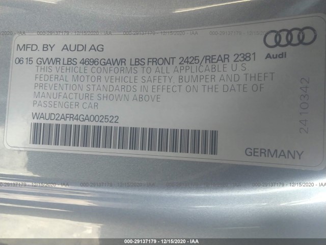 Photo 8 VIN: WAUD2AFR4GA002522 - AUDI A5 