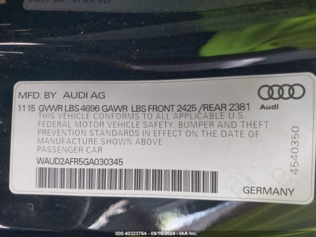 Photo 8 VIN: WAUD2AFR5GA030345 - AUDI A5 