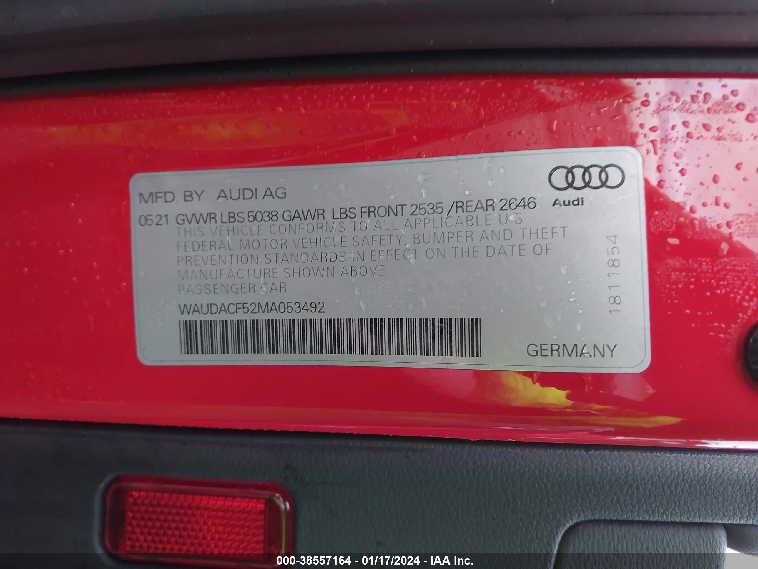 Photo 8 VIN: WAUDACF52MA053492 - AUDI A5 