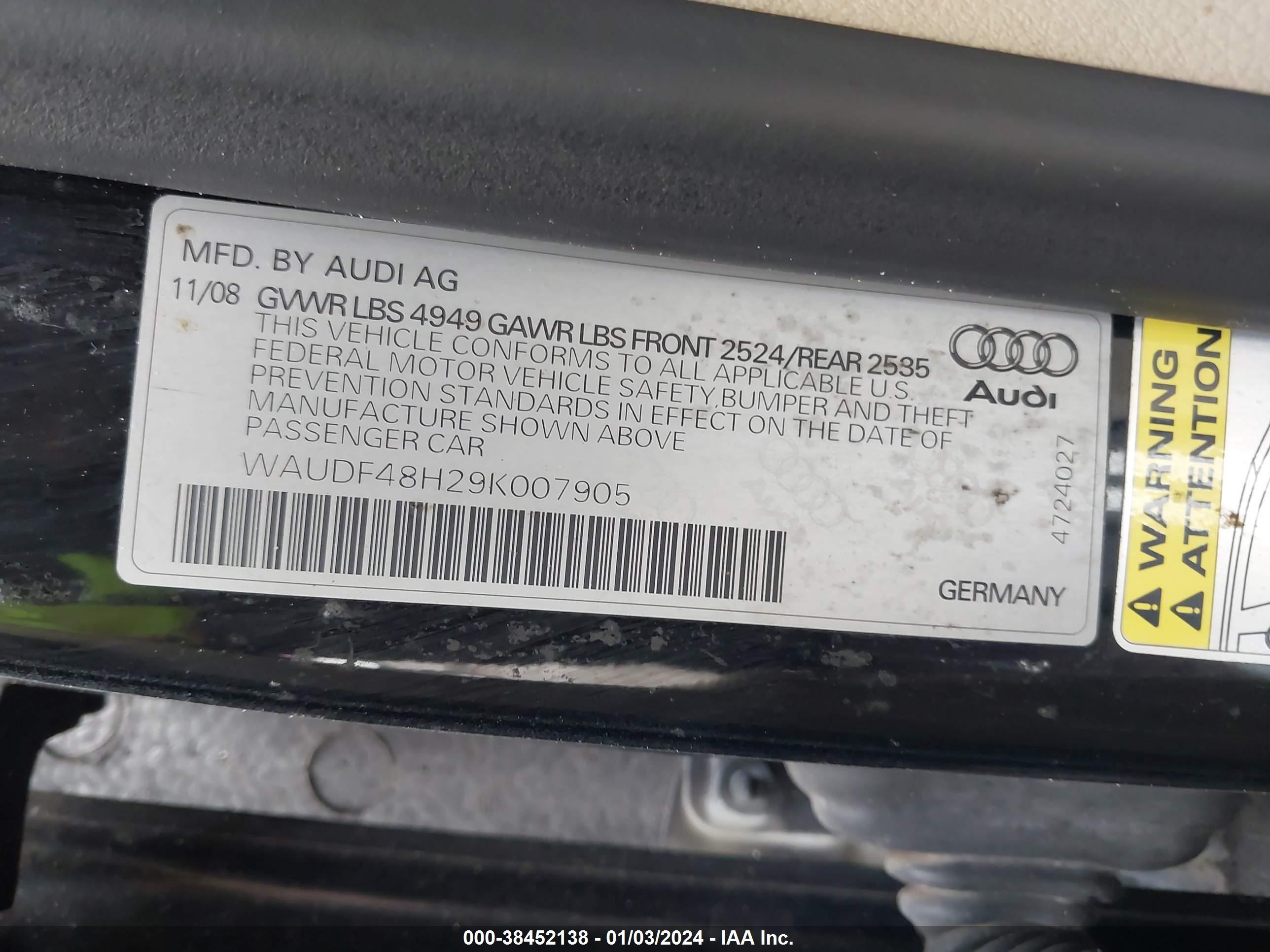 Photo 8 VIN: WAUDF48H29K007905 - AUDI A4 