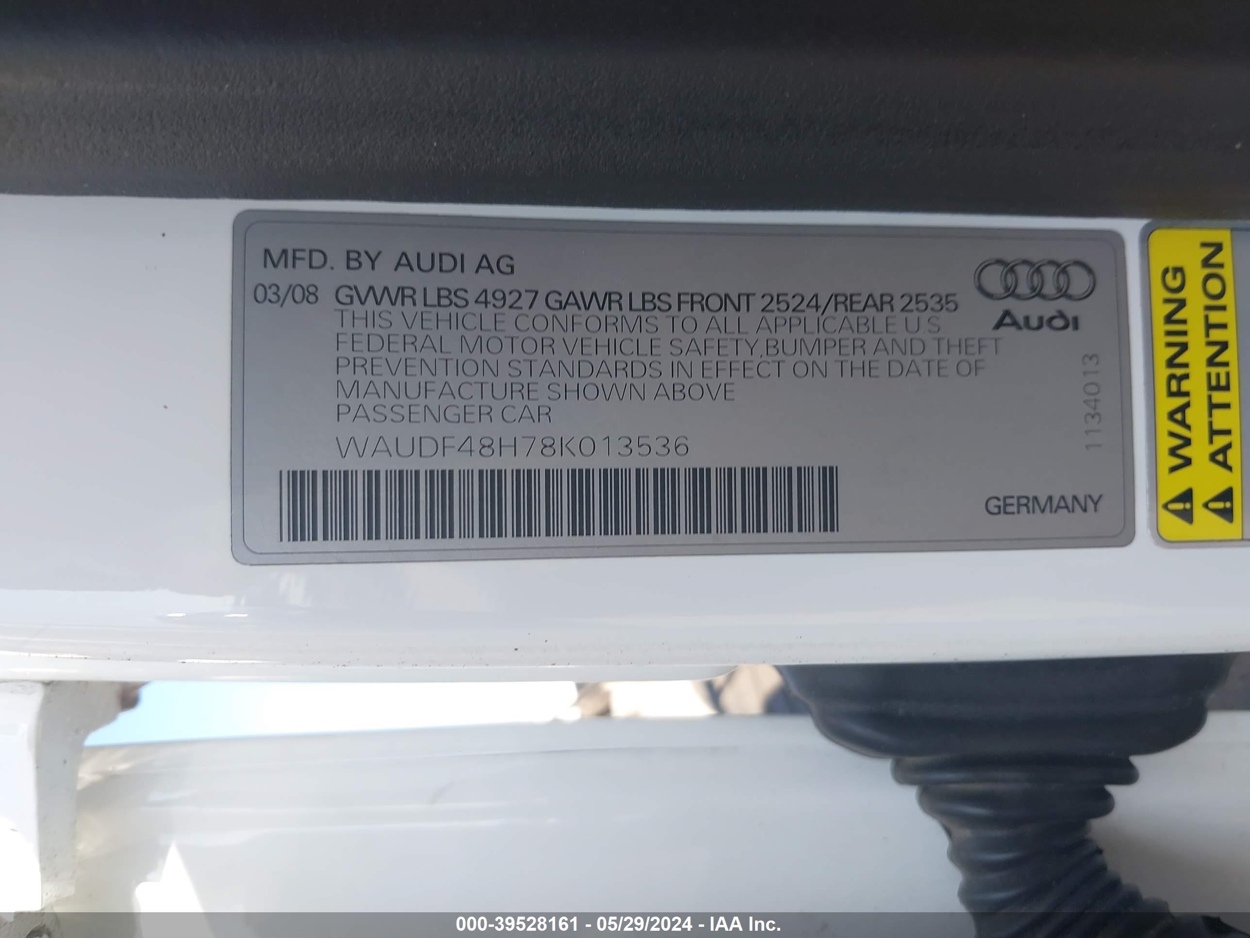 Photo 8 VIN: WAUDF48H78K013536 - AUDI A4 