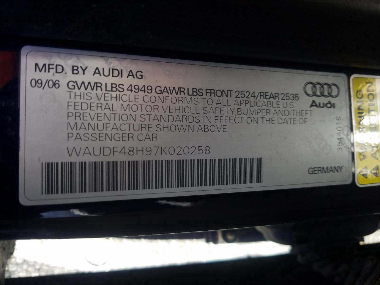 Photo 9 VIN: WAUDF48H97K020258 - AUDI A4 2.0T CA 