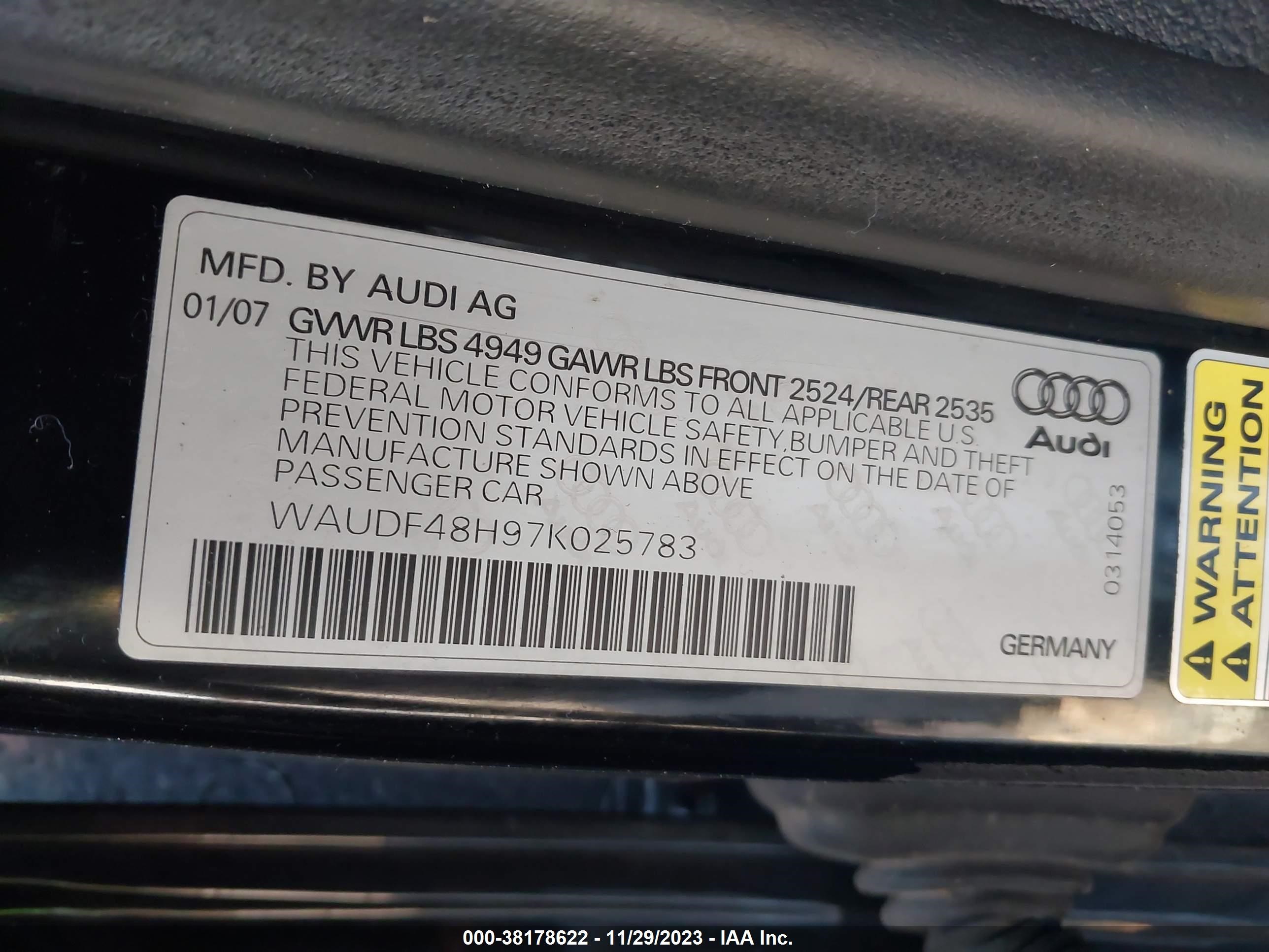 Photo 8 VIN: WAUDF48H97K025783 - AUDI A4 