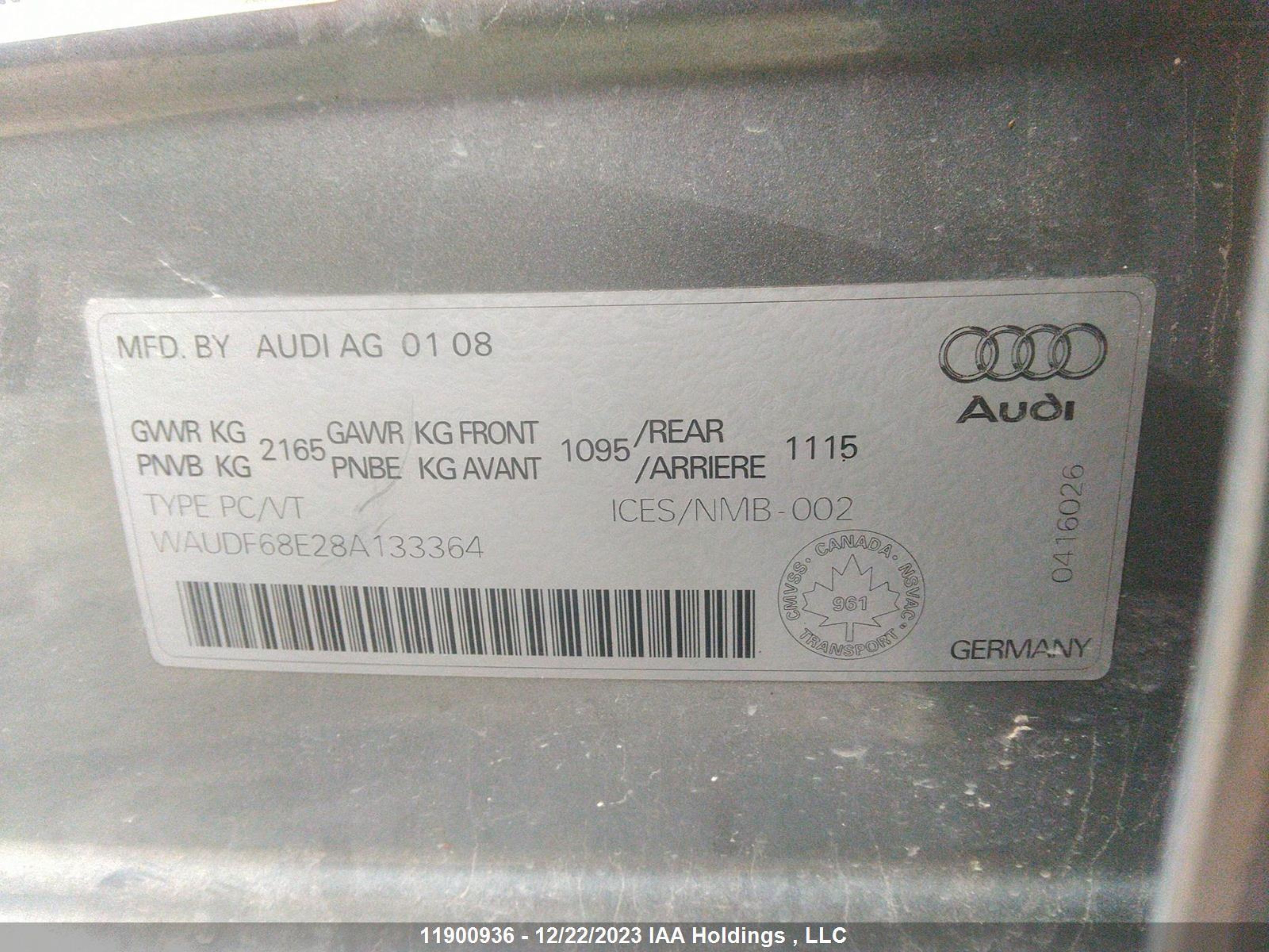 Photo 8 VIN: WAUDF68E28A133364 - AUDI A4 