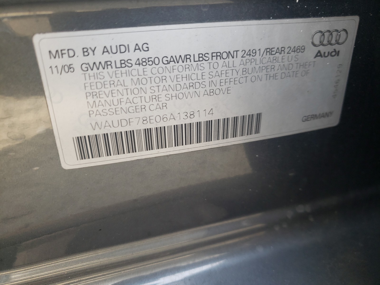 Photo 9 VIN: WAUDF78E06A138114 - AUDI A4 2.0T QU 