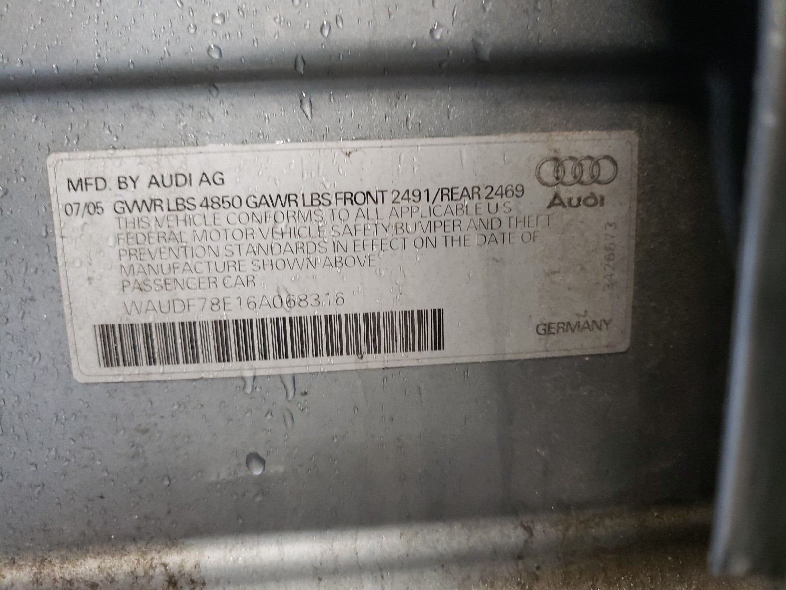 Photo 9 VIN: WAUDF78E16A068316 - AUDI A4 2.0T QU 