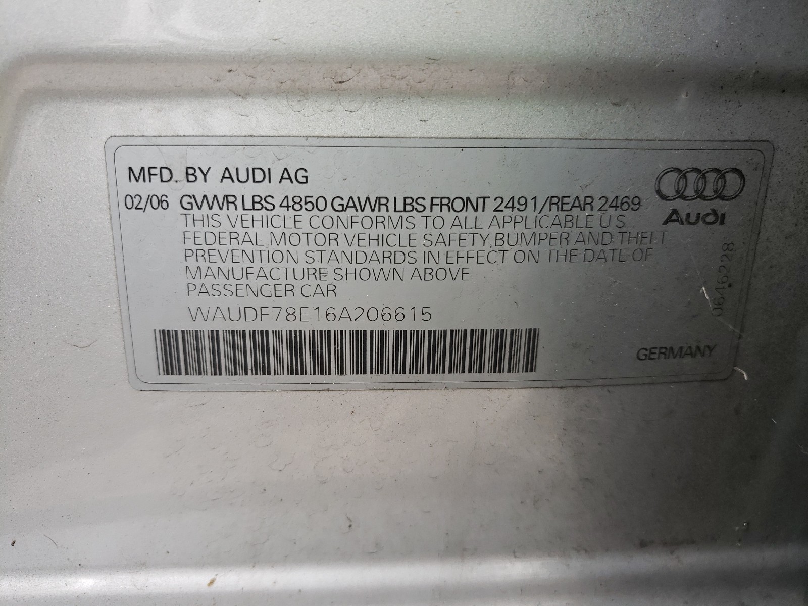 Photo 9 VIN: WAUDF78E16A206615 - AUDI A4 2.0T QU 