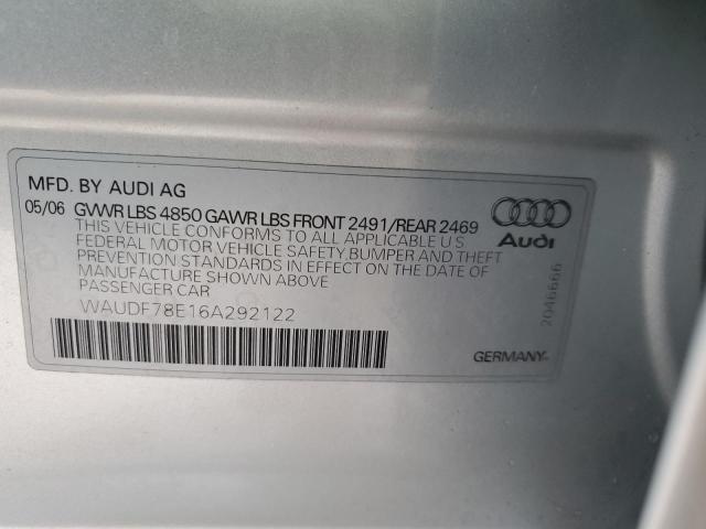 Photo 11 VIN: WAUDF78E16A292122 - AUDI A4 