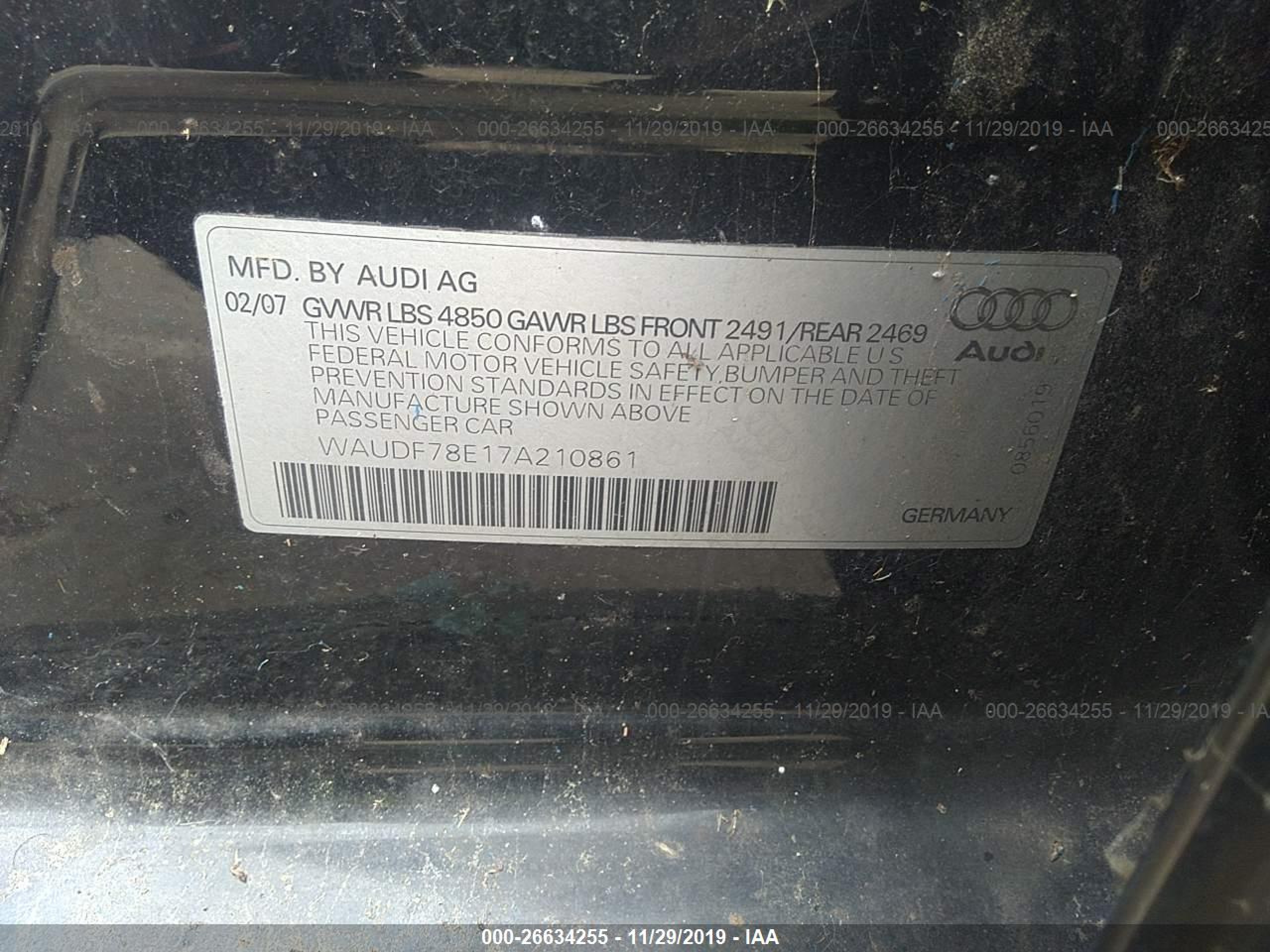 Photo 9 VIN: WAUDF78E17A210861 - AUDI A4 