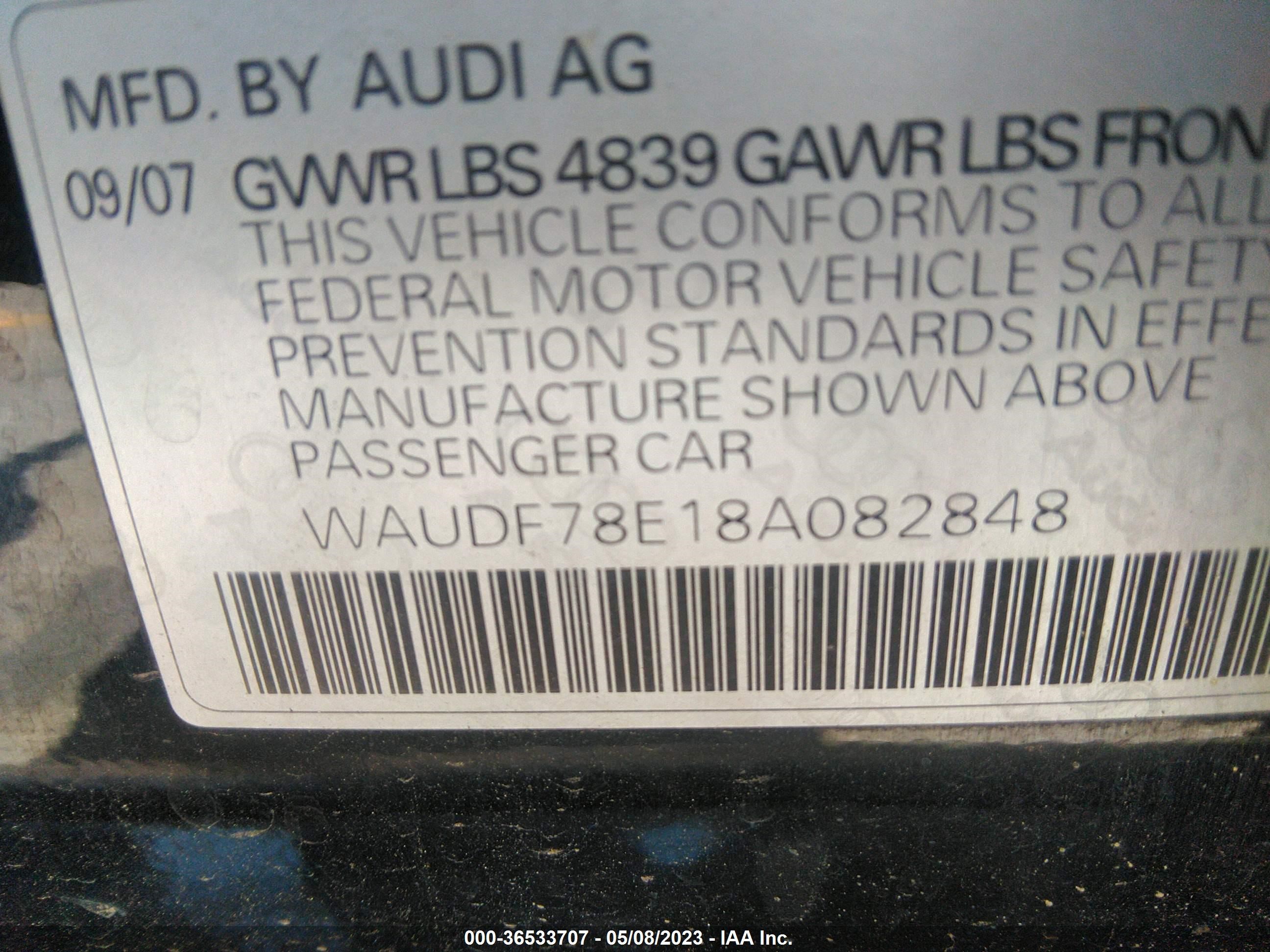 Photo 8 VIN: WAUDF78E18A082848 - AUDI A4 