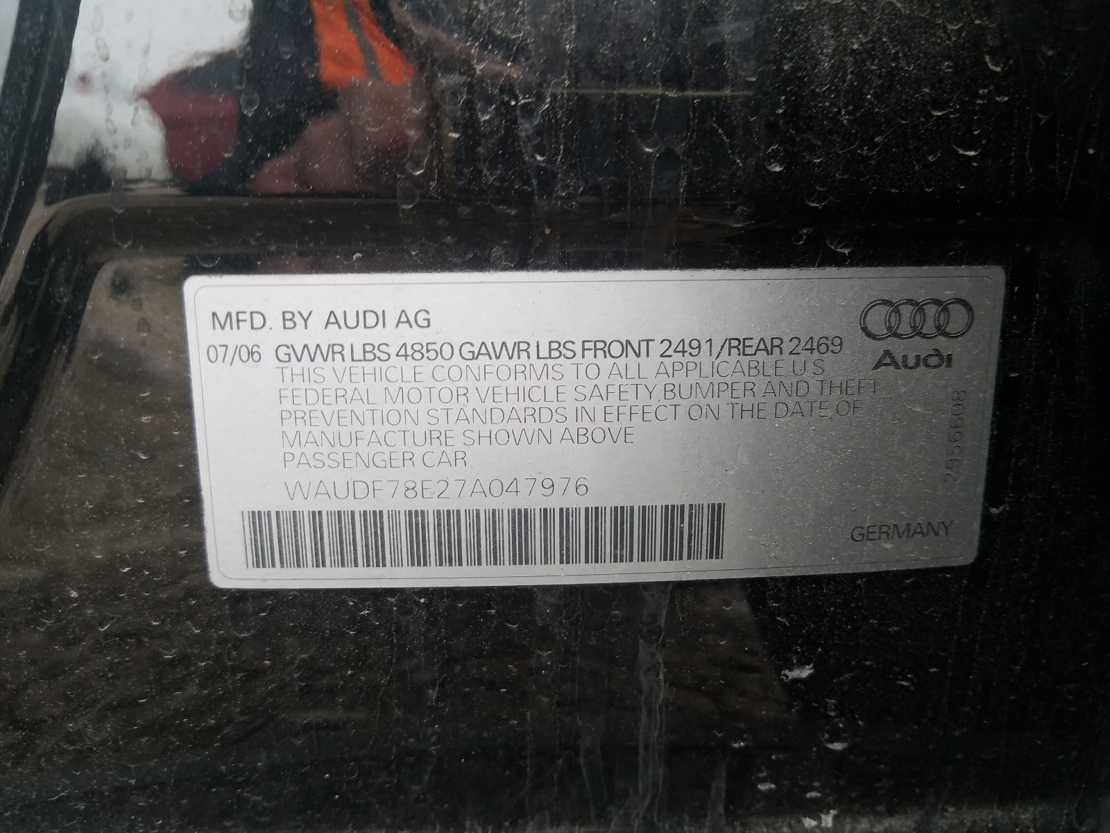 Photo 9 VIN: WAUDF78E27A047976 - AUDI A4 2.0T QU 