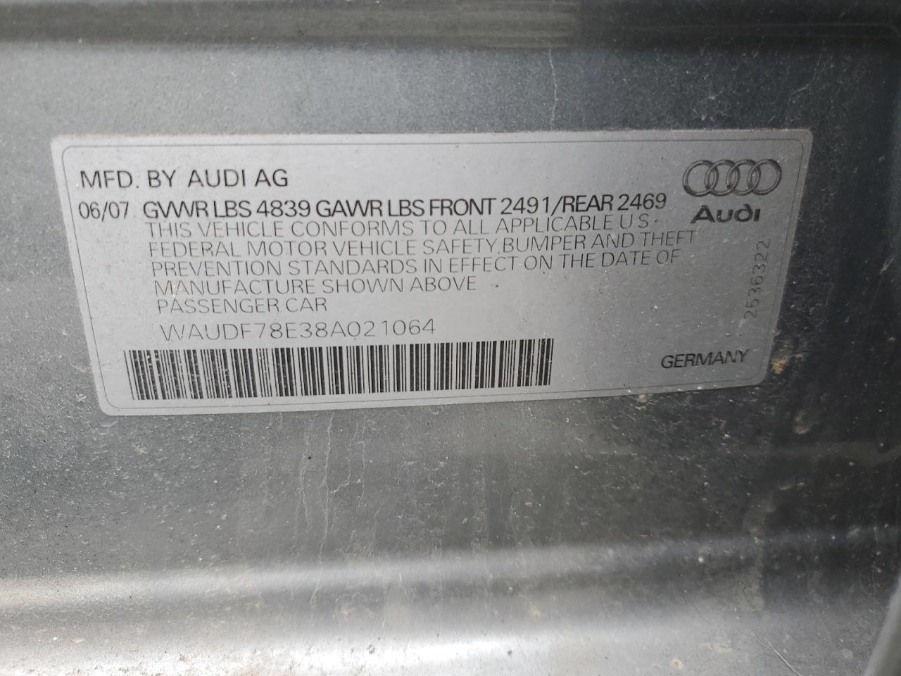 Photo 11 VIN: WAUDF78E38A021064 - AUDI A4 