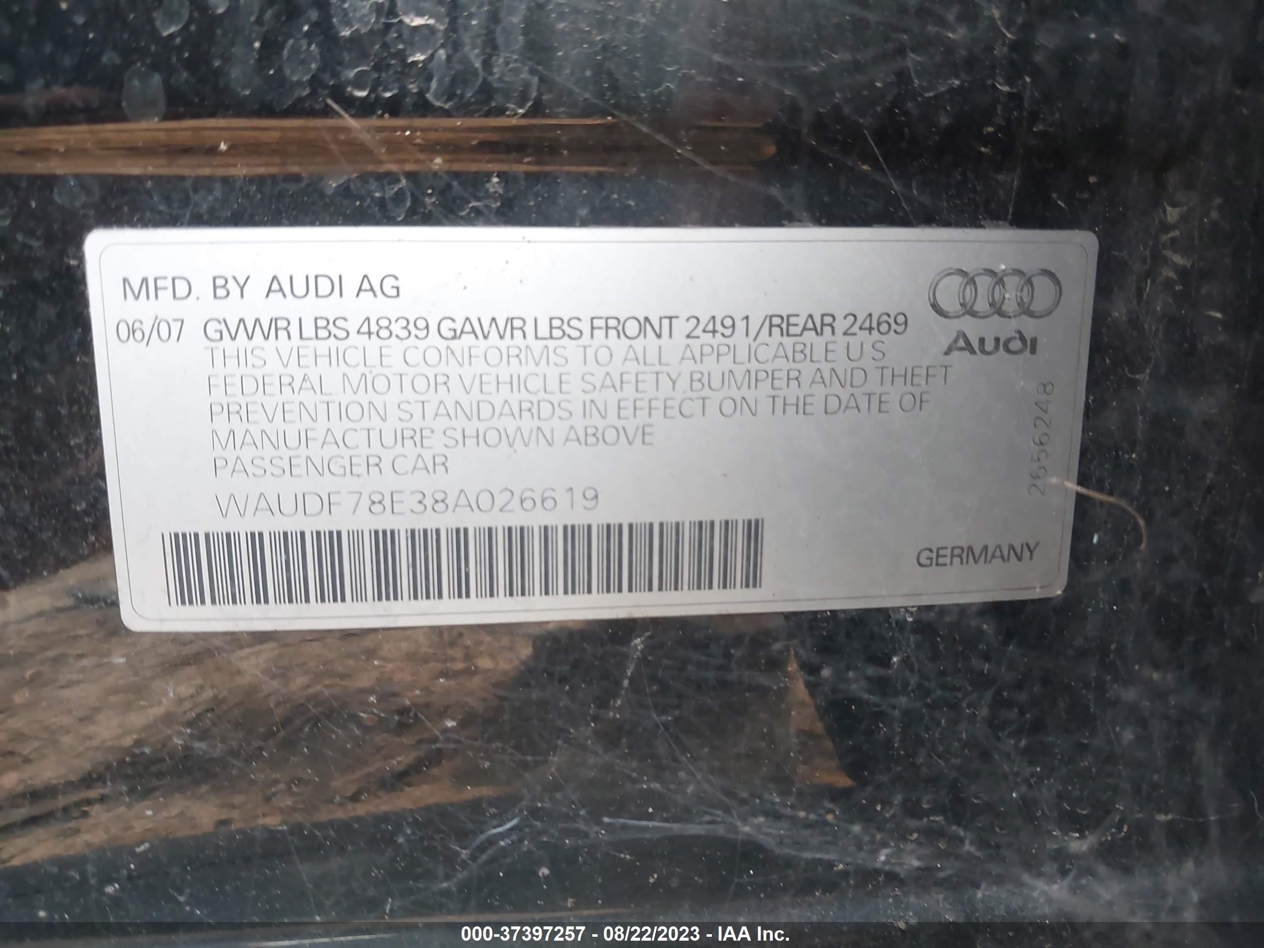 Photo 8 VIN: WAUDF78E38A026619 - AUDI A4 