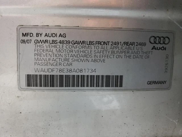 Photo 11 VIN: WAUDF78E38A081734 - AUDI A4 2.0T QU 