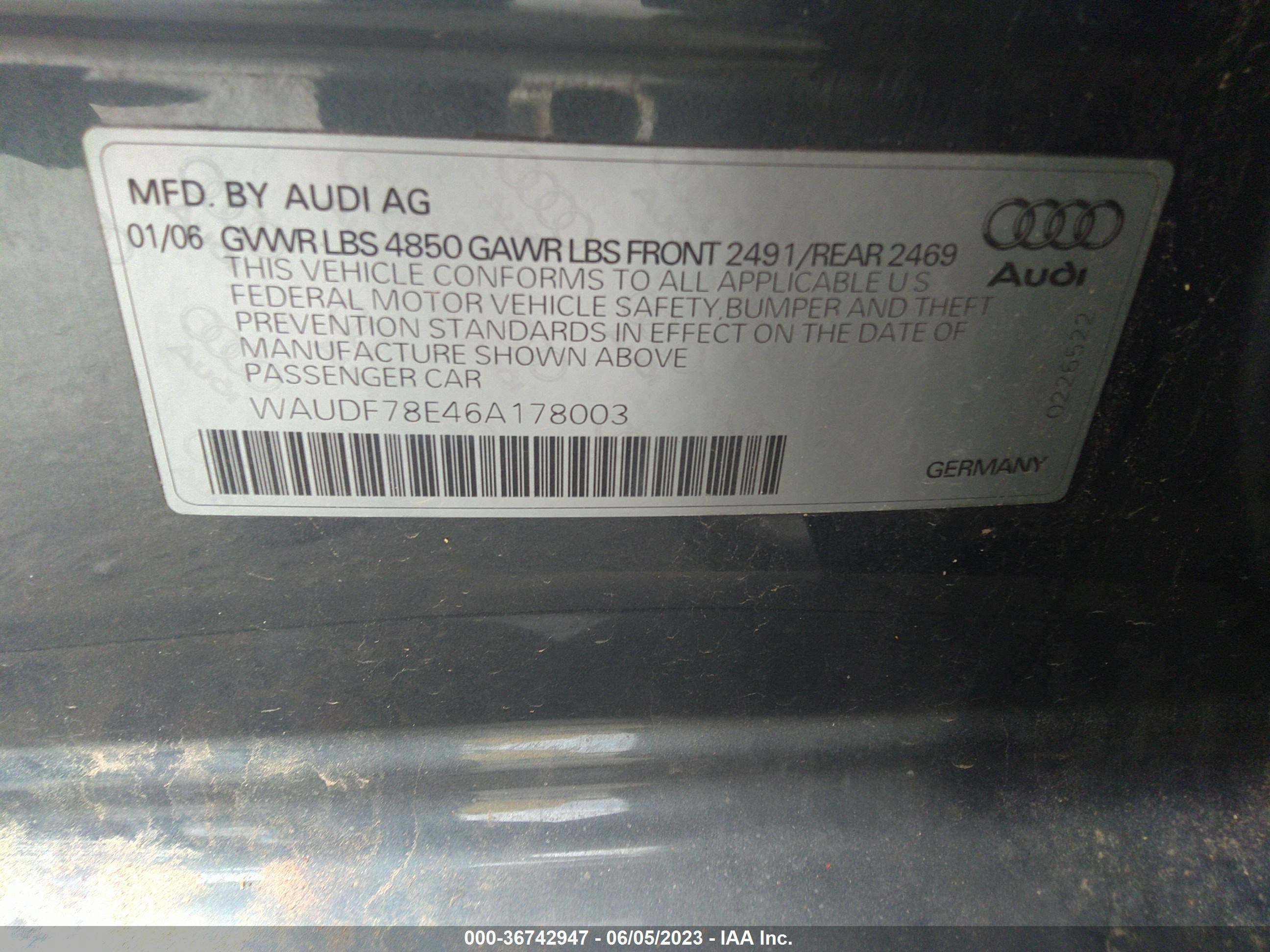 Photo 8 VIN: WAUDF78E46A178003 - AUDI A4 