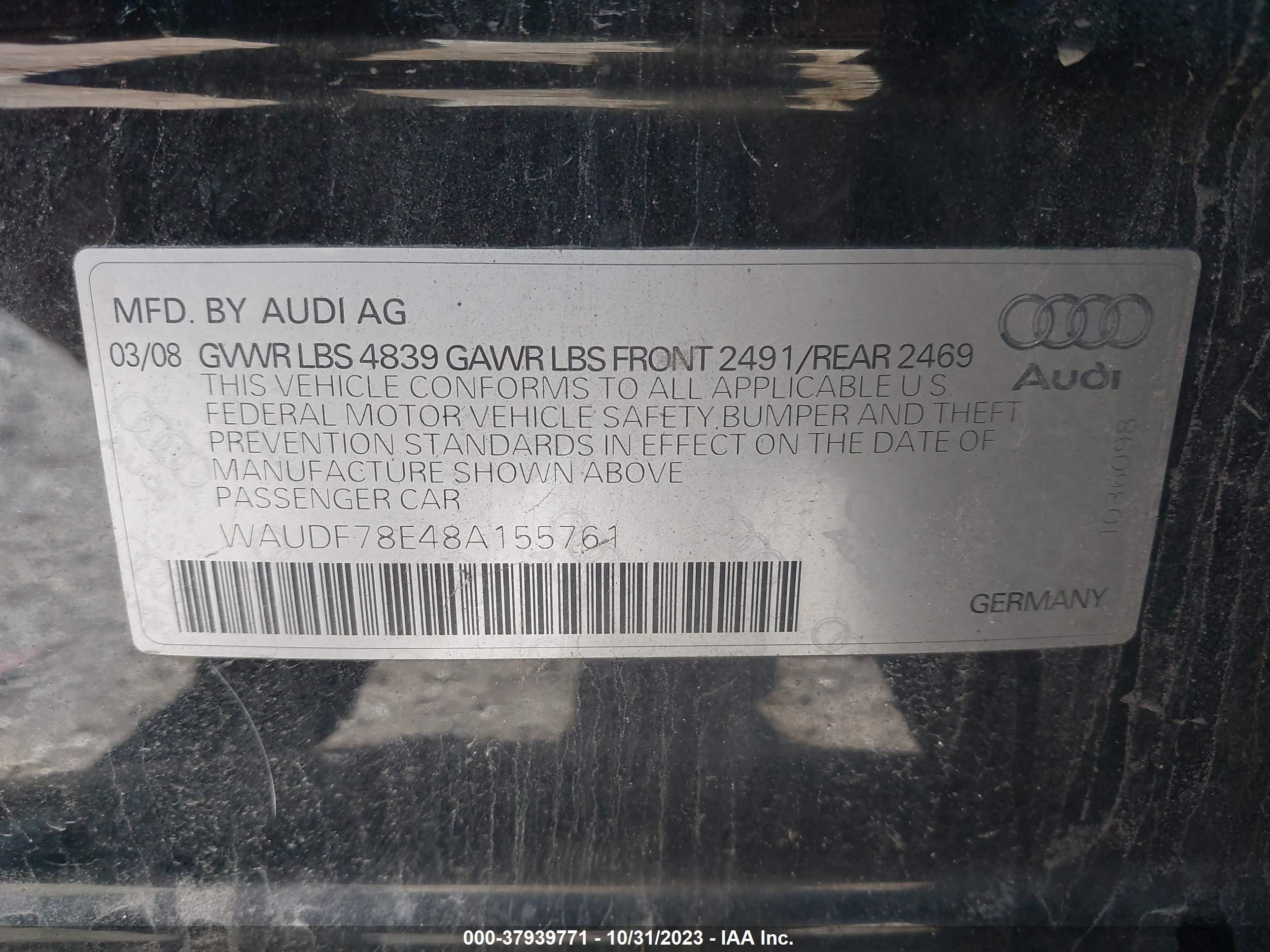 Photo 8 VIN: WAUDF78E48A155761 - AUDI A4 