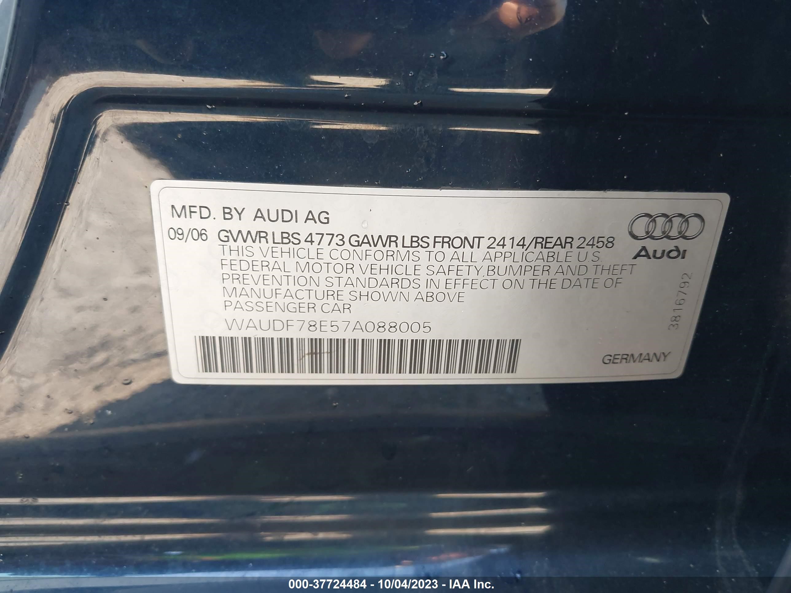 Photo 8 VIN: WAUDF78E57A088005 - AUDI A4 