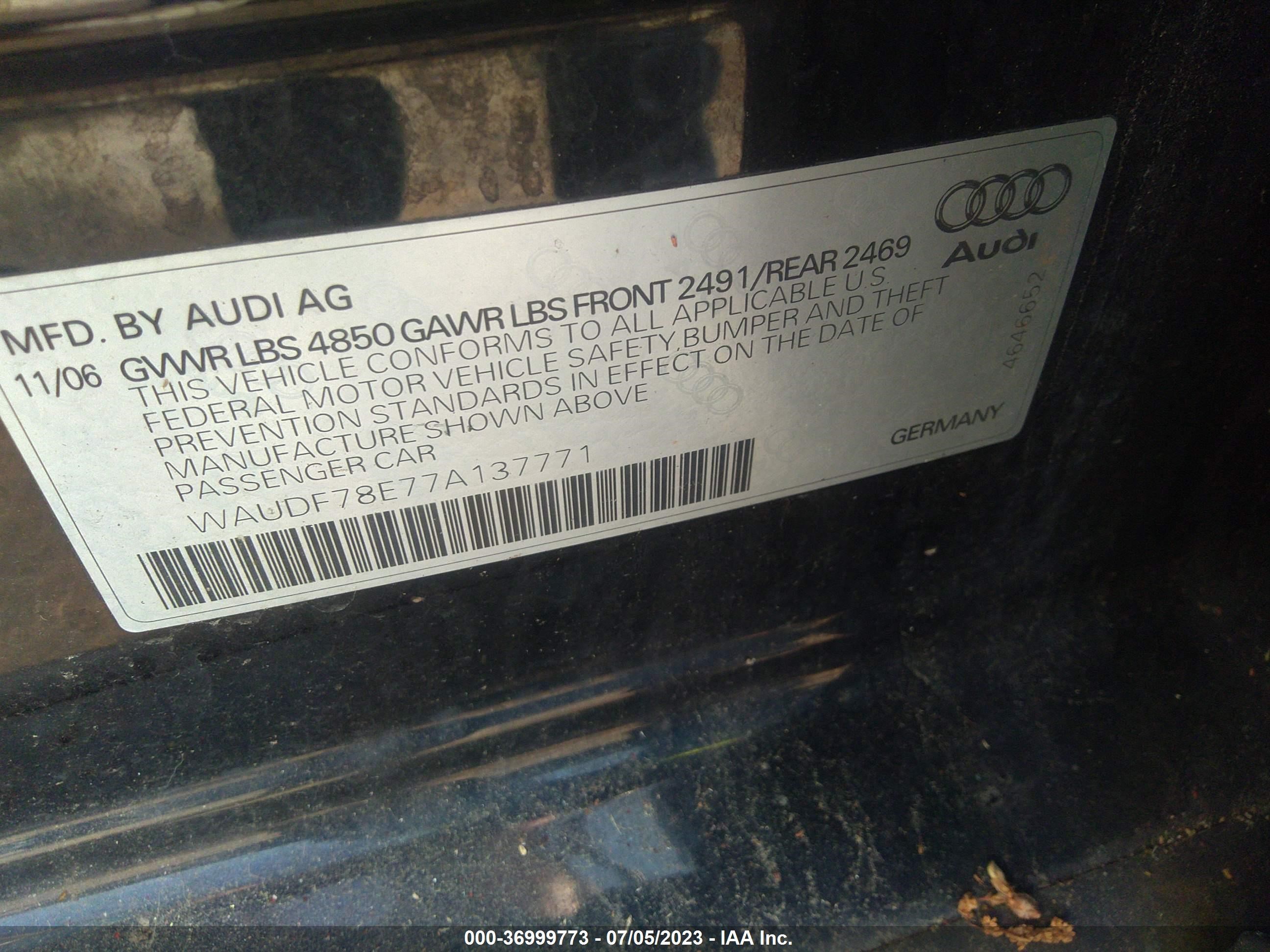 Photo 8 VIN: WAUDF78E77A137771 - AUDI A4 