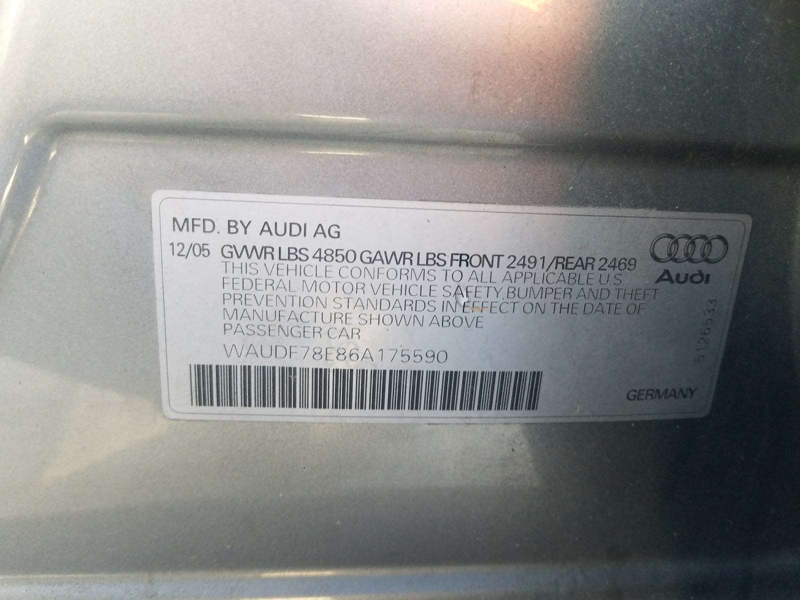 Photo 9 VIN: WAUDF78E86A175590 - AUDI A4 2.0T QU 